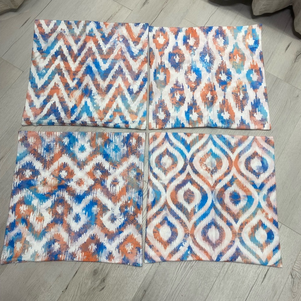 Set of 4 Abstract Throw Pillow Covers-Orange, Red, Blue